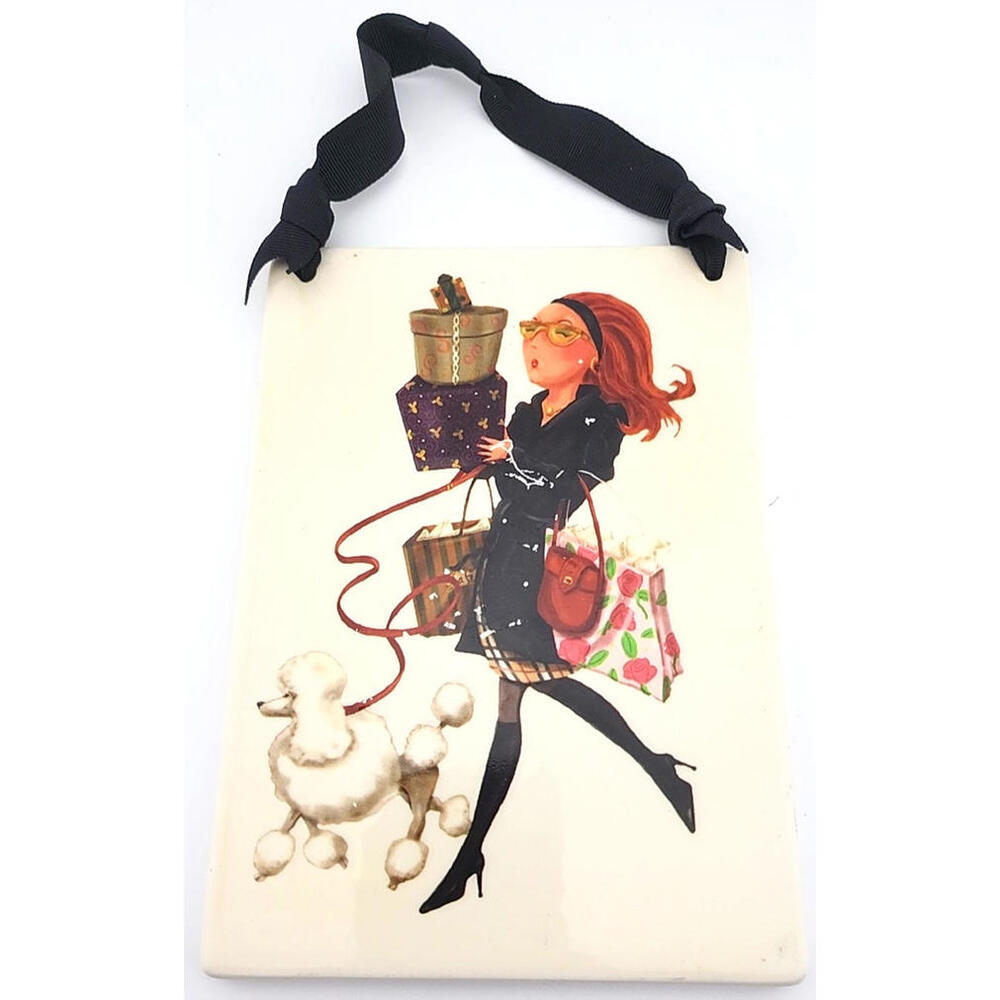 High Fashion Tile Complete with Poodle & Brimming Shopping Bags - Shari Warren
